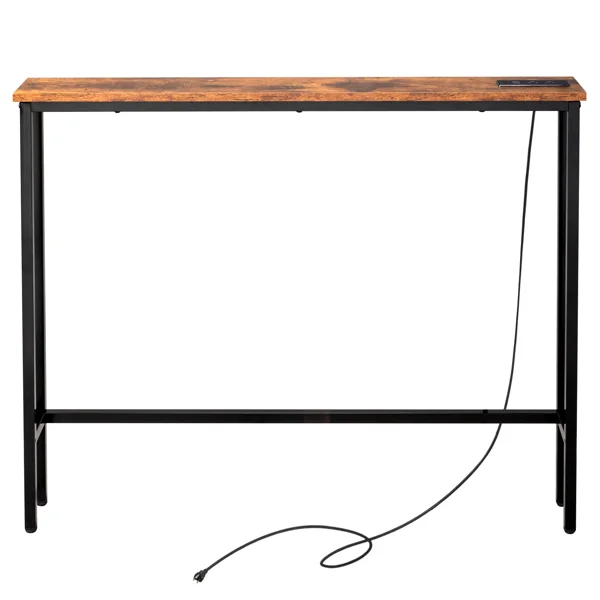 39.4" Narrow Console Sofa Table with Power Outlets and USB Ports, Skinny Couch Table with Metal Frame and Charge Station with 4.9ft Extension Cord, Rustic Brown view 5