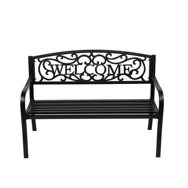 50" Outdoor Welcome Backrest Cast Iron Bench view 6