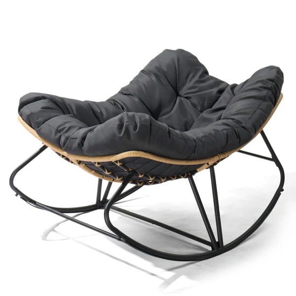 Oversized Rattan Papasan Chair, Outdoor Steel Wicker Rocking Seating with Thick Padded Cushion for Patio, Living Room, Backyard, Porch (Yellow Wicker & Gray Cushion) view 2