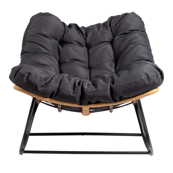 Oversized Rattan Papasan Chair, Outdoor Steel Wicker Rocking Seating with Thick Padded Cushion for Patio, Living Room, Backyard, Porch (Yellow Wicker & Gray Cushion) view 4