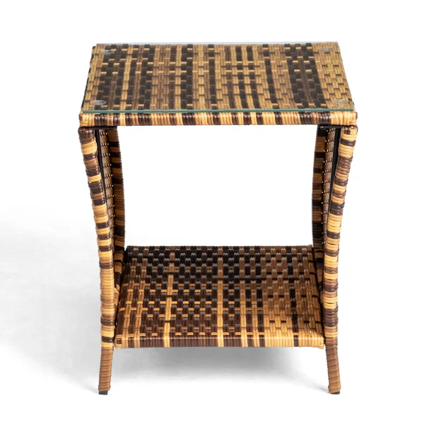 [Replace old code: 21936583] Glass Surface Yellow Gradient Iron Frame Rattan Side Table view 2