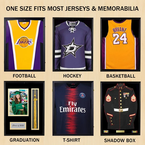 Shirt Display Frame With UV Resistant Acrylic and Hanger, Wall Mounted Baseball Basketball Football Hockey Shirt Display Frame Black view 5