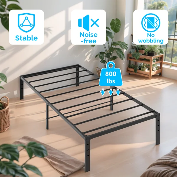 Black Twin Size Simple Basic Platform Metal Bed Frame - 12 Inch Bed Height view 6