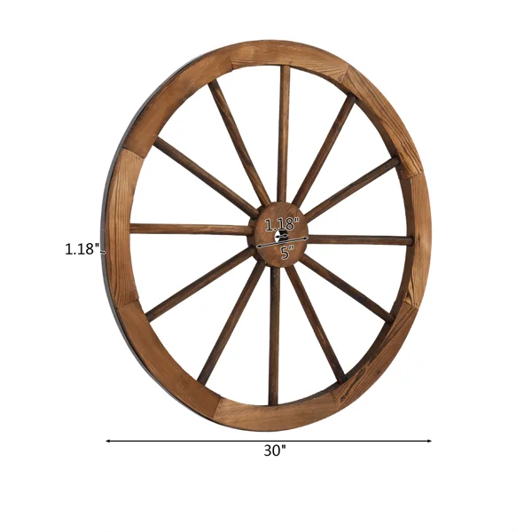 2pcs 30-Inch Old Western Style Garden Art Wall Decor Wooden Wagon Wheel Brown view 3