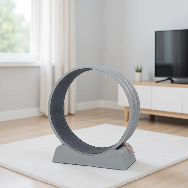80*34*86CM, Gray PP track connector assembly, Round shape with gray carpet + 1 cat teaser stick, 15kg cat treadmill view 3