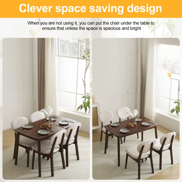 Rubber wood soft bag deep walnut dining table and chair set 1 table 4 chairs beige cushion rectangular view 4