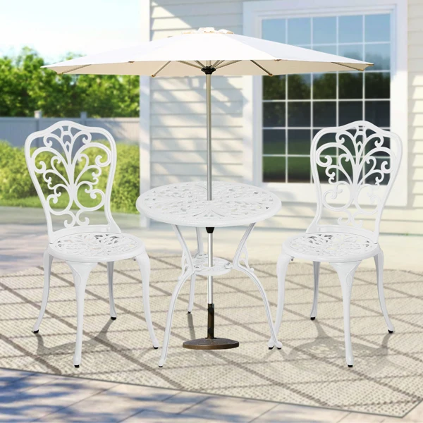 3 PCS Outdoor Bistro Set, All-Weather Cast Aluminum Butterfly Bistro Table and Chairs Set of 2, Patio Bistro Set for Backyard, Garden, Balcony(White) view 4