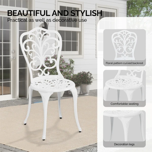 3 PCS Outdoor Bistro Set, All-Weather Cast Aluminum Butterfly Bistro Table and Chairs Set of 2, Patio Bistro Set for Backyard, Garden, Balcony(White) view 6