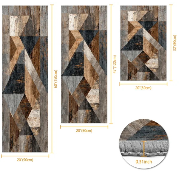 Three-piece kitchen rug set, non-slip and washable, abstract pattern kitchen hallway rug, soft and comfortable, suitable for sinks, floors, entrances, hallways and bathrooms. view 2
