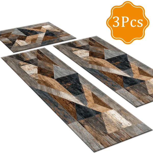 Three-piece kitchen rug set, non-slip and washable, abstract pattern kitchen hallway rug, soft and comfortable, suitable for sinks, floors, entrances, hallways and bathrooms. view 3