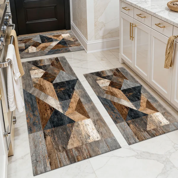 Three-piece kitchen rug set, non-slip and washable, abstract pattern kitchen hallway rug, soft and comfortable, suitable for sinks, floors, entrances, hallways and bathrooms.