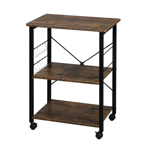 Baker's Rack 3-Tier Kitchen Utility Microwave Oven Stand Storage Cart Workstation Shelf(Vintage Board Top Black Metal Frame) view 3