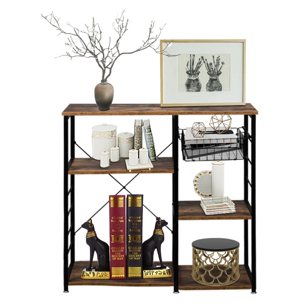 Baker's Rack 3-Tier Kitchen Utility Microwave Oven Stand Storage Cart Workstation Shelf(Vintage Board Top Black Metal Frame) view 6