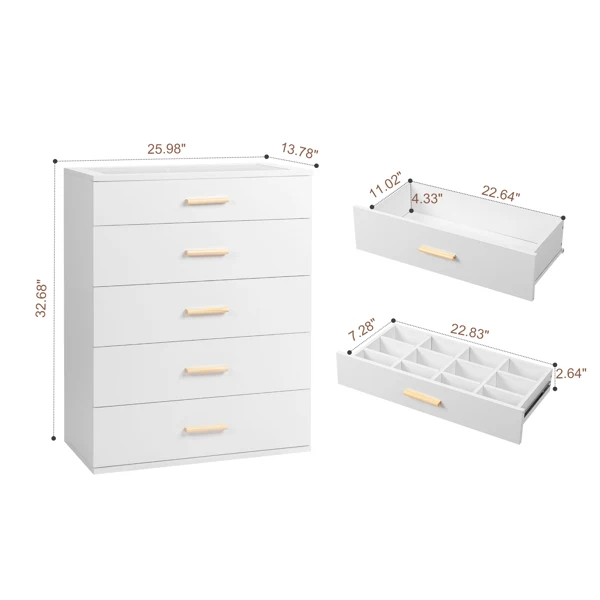 Particleboard Wood Three Drawers With LED Light Bedside Table Dresser Nightstand White view 3