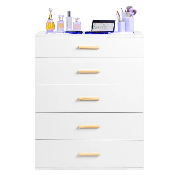 Particleboard Wood Three Drawers With LED Light Bedside Table Dresser Nightstand White view 6