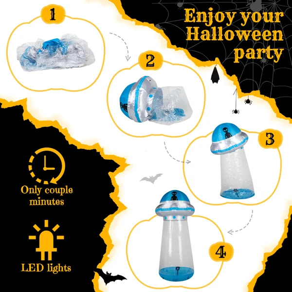 8.8 FT Halloween Inflatable UFO Yard Decoration, Fun Tall Blow up Yard Decor with Built-in LED Lights and Stand Inside Design for Holiday Party Yard Lawn Garden Decor Indoor Outdoor view 2