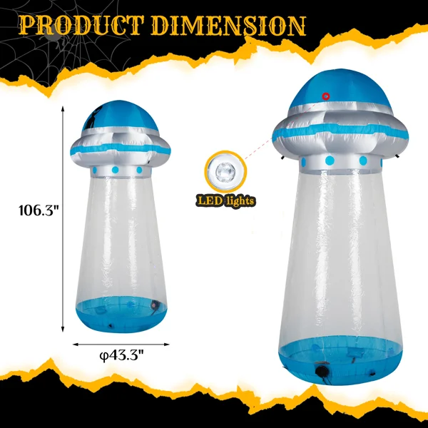 8.8 FT Halloween Inflatable UFO Yard Decoration, Fun Tall Blow up Yard Decor with Built-in LED Lights and Stand Inside Design for Holiday Party Yard Lawn Garden Decor Indoor Outdoor view 4