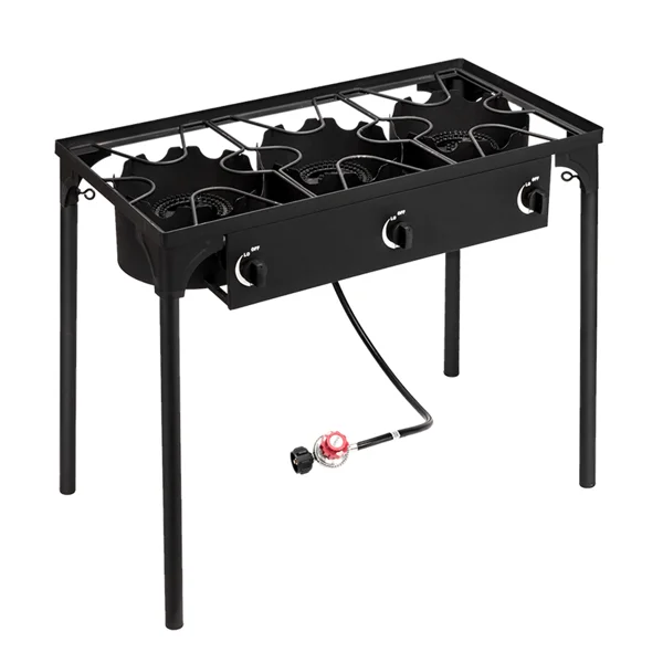 Outdoor Camp Stove High Pressure Propane Gas Cooker Portable Cast Iron Patio Cooking Burner (Three Burner 225000-BTU) view 2