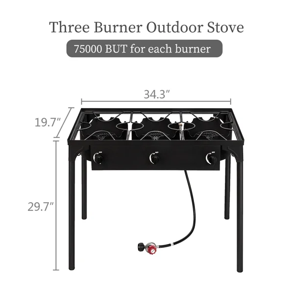 Outdoor Camp Stove High Pressure Propane Gas Cooker Portable Cast Iron Patio Cooking Burner (Three Burner 225000-BTU) view 4