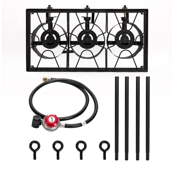Outdoor Camp Stove High Pressure Propane Gas Cooker Portable Cast Iron Patio Cooking Burner (Three Burner 225000-BTU) view 6