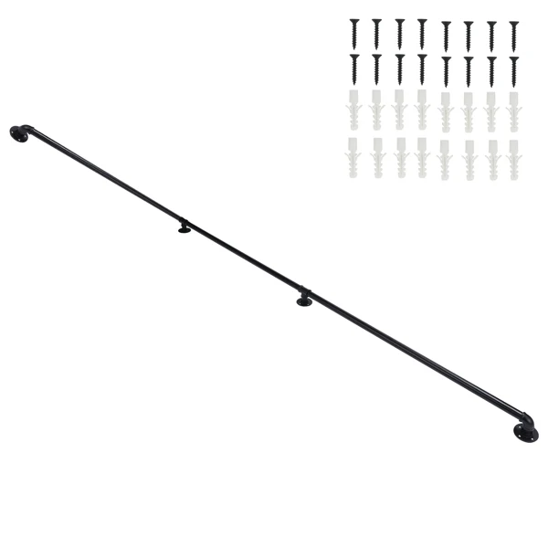 12FT three-section iron courtyard stair handrail black