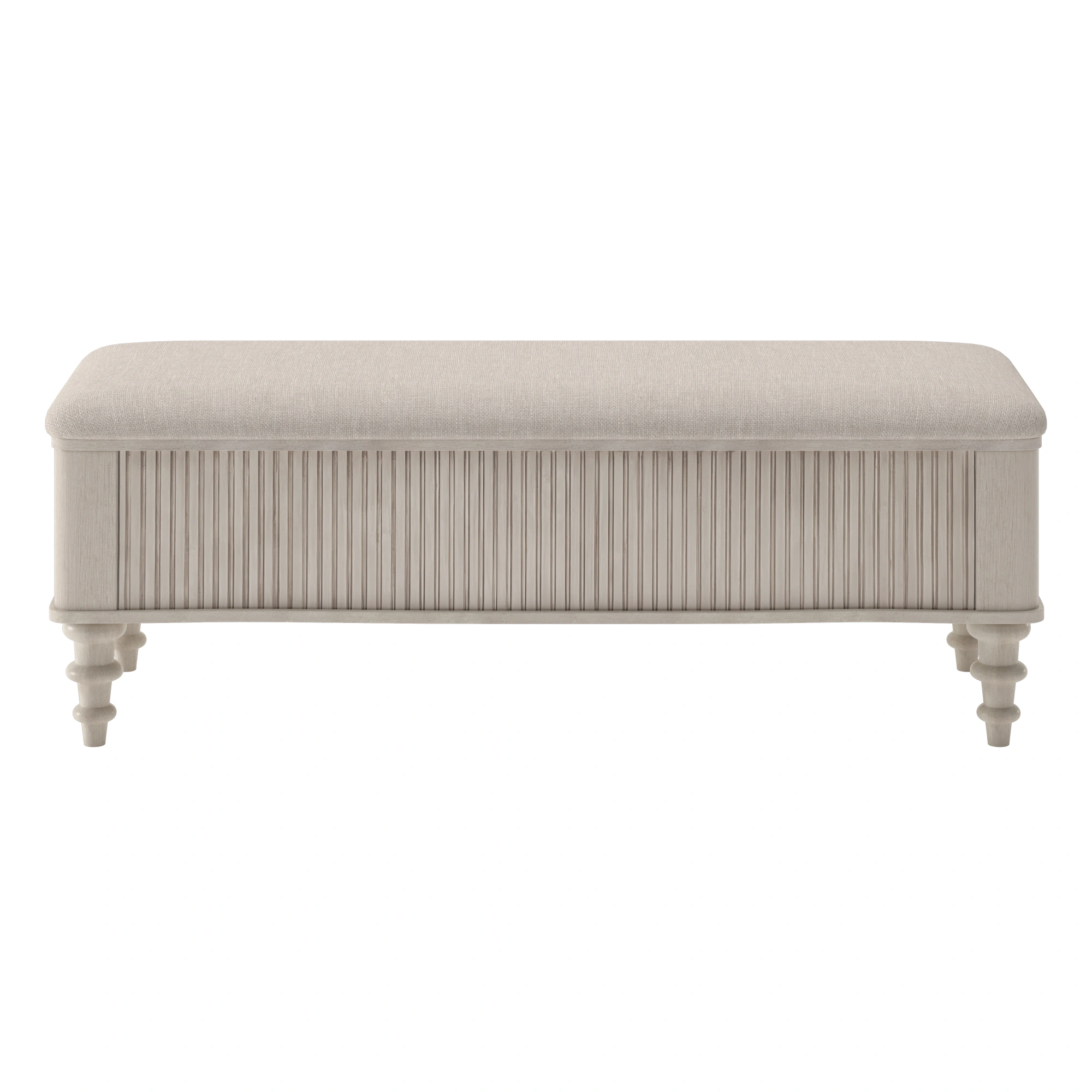 8 inch Storage Ottoman Bench with Linen Seat, Solid Rubberwood Bed End Bench, Beige Upholstered Shoe Storage Bench for Bedroom, Entryway, Living Room view 5