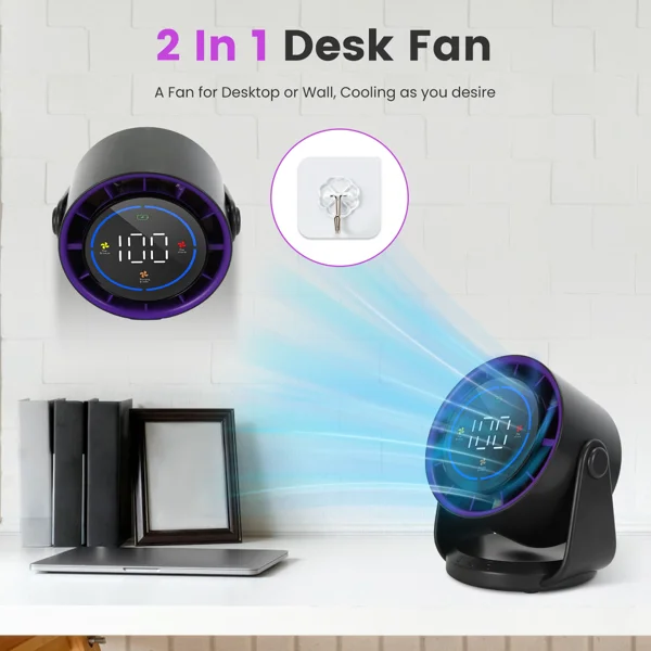 Portable USB Table Fan 100 Speed Settings Real-Time LCD Display Battery Indicator, 120 Degree Adjustable Tilt Desktop Wall Mount 4000mAh Wireless Cooling Fan view 6