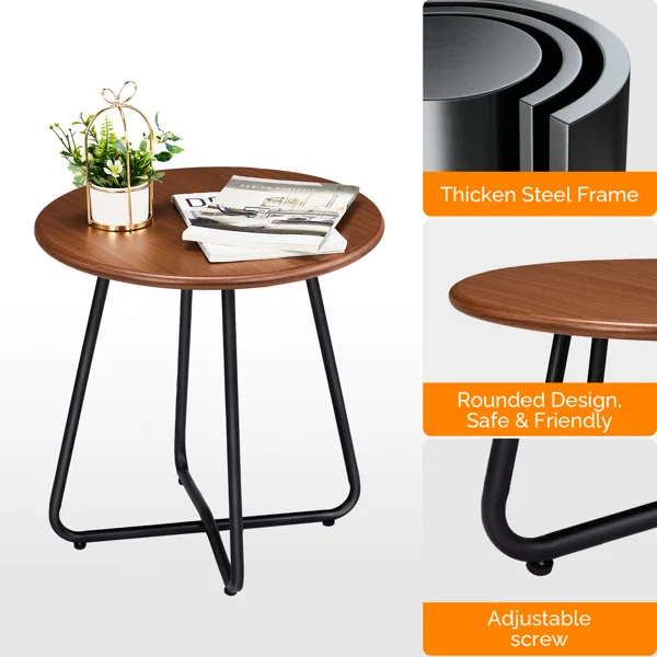 Outdoor Side Table with Imitation Wood Tabletop, Weather Resistant Patio Side Table, Round Outdoor End Table for Patio Yard Balcony Garden view 4