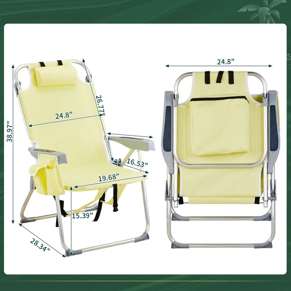 [Same Code:28018871]63*70*99cm Heightened Oxford Cloth Silver White Aluminum Tube Bearing 100kg Beach Chair Yellow view 2