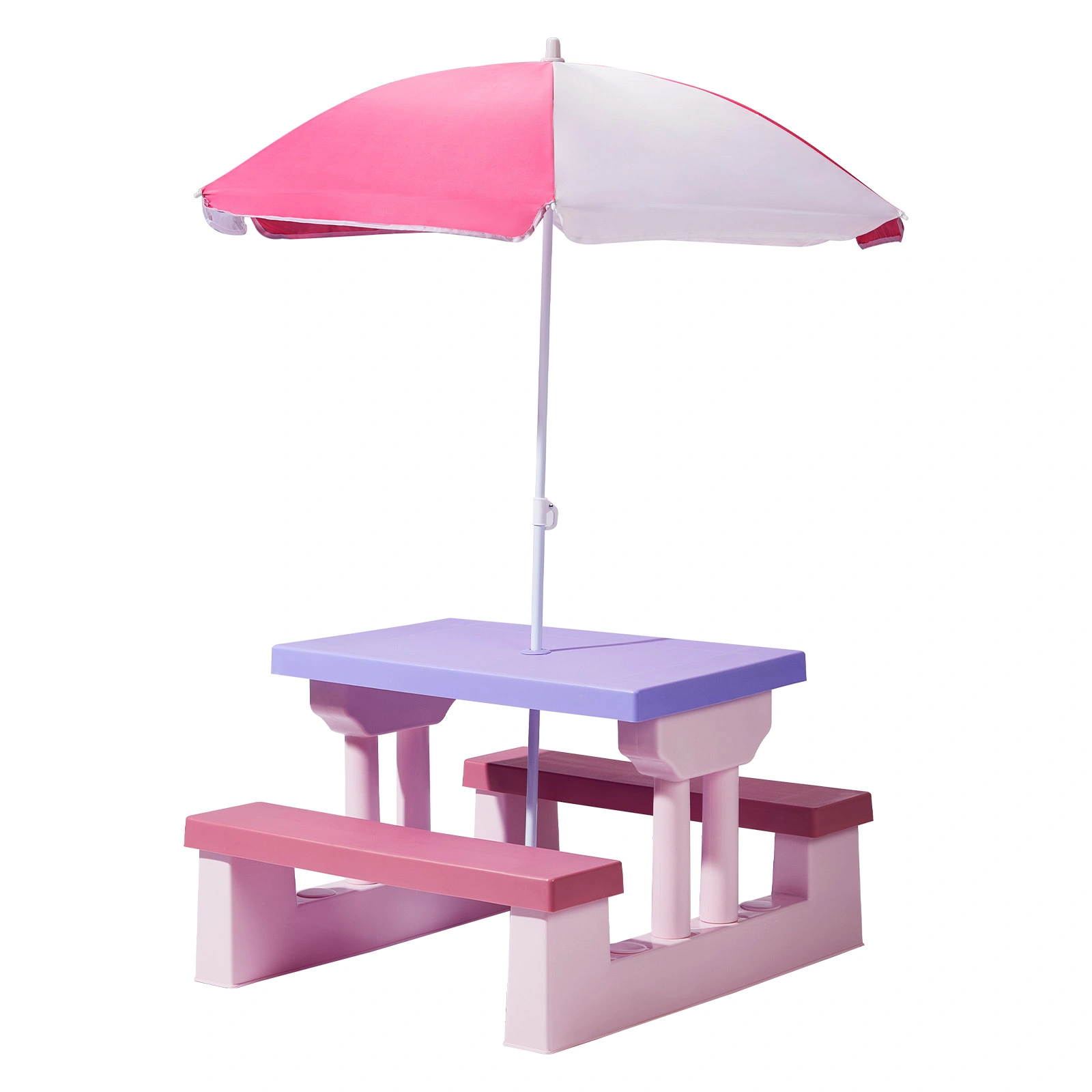 Kids Outdoor Table and Chair Set with Removable Umbrella, Picnic Table for Backyard Garden Patio, Pink Purple