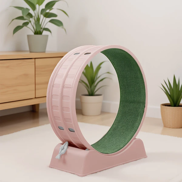80*34*86CM Pink PP track connector assembly, circular design with green carpet + 1 cat teaser stick, 15kg cat treadmill view 2