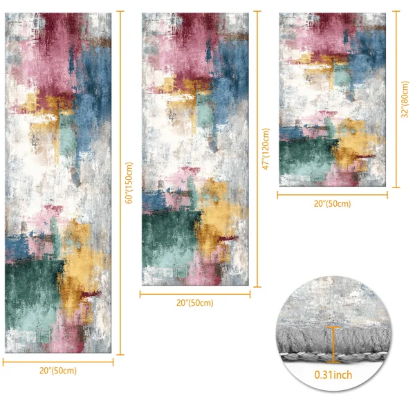 Three-piece kitchen rug set, non-slip and washable, abstract pattern kitchen hallway rug, soft and comfortable, suitable for sinks, floors, entrances, hallways and bathrooms. view 3
