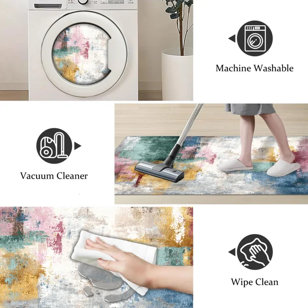 Three-piece kitchen rug set, non-slip and washable, abstract pattern kitchen hallway rug, soft and comfortable, suitable for sinks, floors, entrances, hallways and bathrooms. view 5