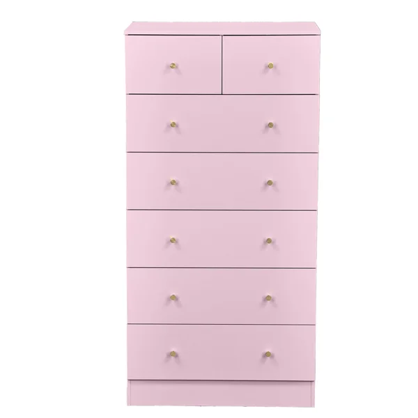 25.98"*15.75"*51.57" (L*W*D) 6-tier 7-Drawer Cabinet Drawer Dresser with Gold Handles Macaron Pink view 3