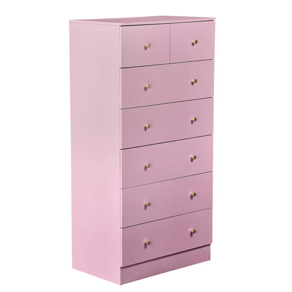 25.98"*15.75"*51.57" (L*W*D) 6-tier 7-Drawer Cabinet Drawer Dresser with Gold Handles Macaron Pink view 4