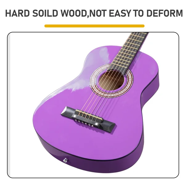 Purple 30-inch Round Acoustic Guitar with Picks, Strings, Capo, Case, Tuner, and Strap view 4