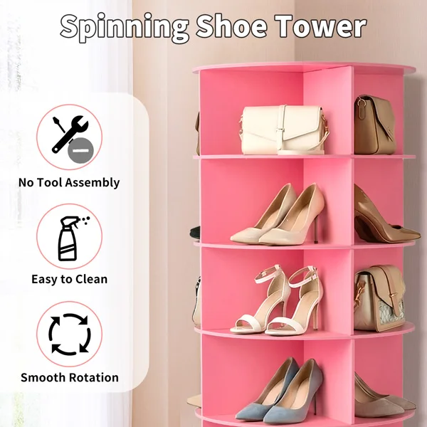 7-tier, 360° rotating wood-plastic composite shoe rack, 60*60*184cm, pink view 5