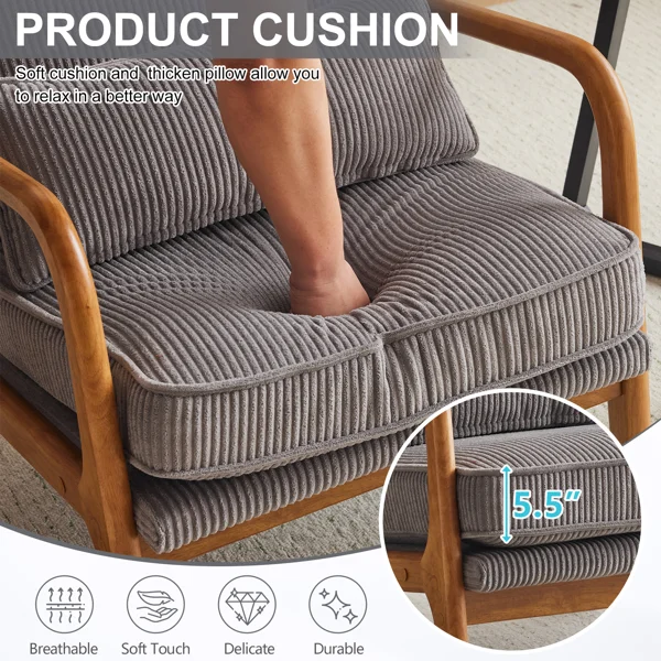 Low Arm Accent Chair - Light Gray Corduroy Upholstered Indoor Lounge Chair, Compact Single Seater with Sturdy Frame (330LBS Weight Capacity) view 4