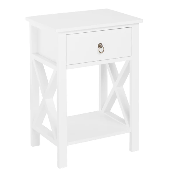 Nightstand Modern End Table, Side Table with 1 Drawer and Storage Shelf, White view 2