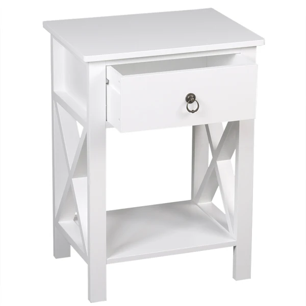 Nightstand Modern End Table, Side Table with 1 Drawer and Storage Shelf, White view 4