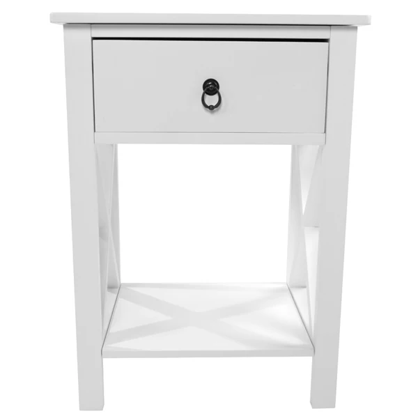 Nightstand Modern End Table, Side Table with 1 Drawer and Storage Shelf, White view 6