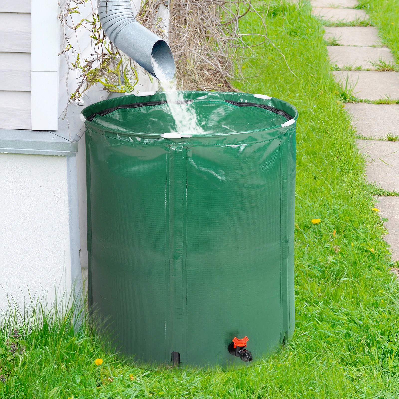 50 Gallon Folding Rain Barrel Water Collector, Green Garden Irrigation Storage Barrel with Lid view 4