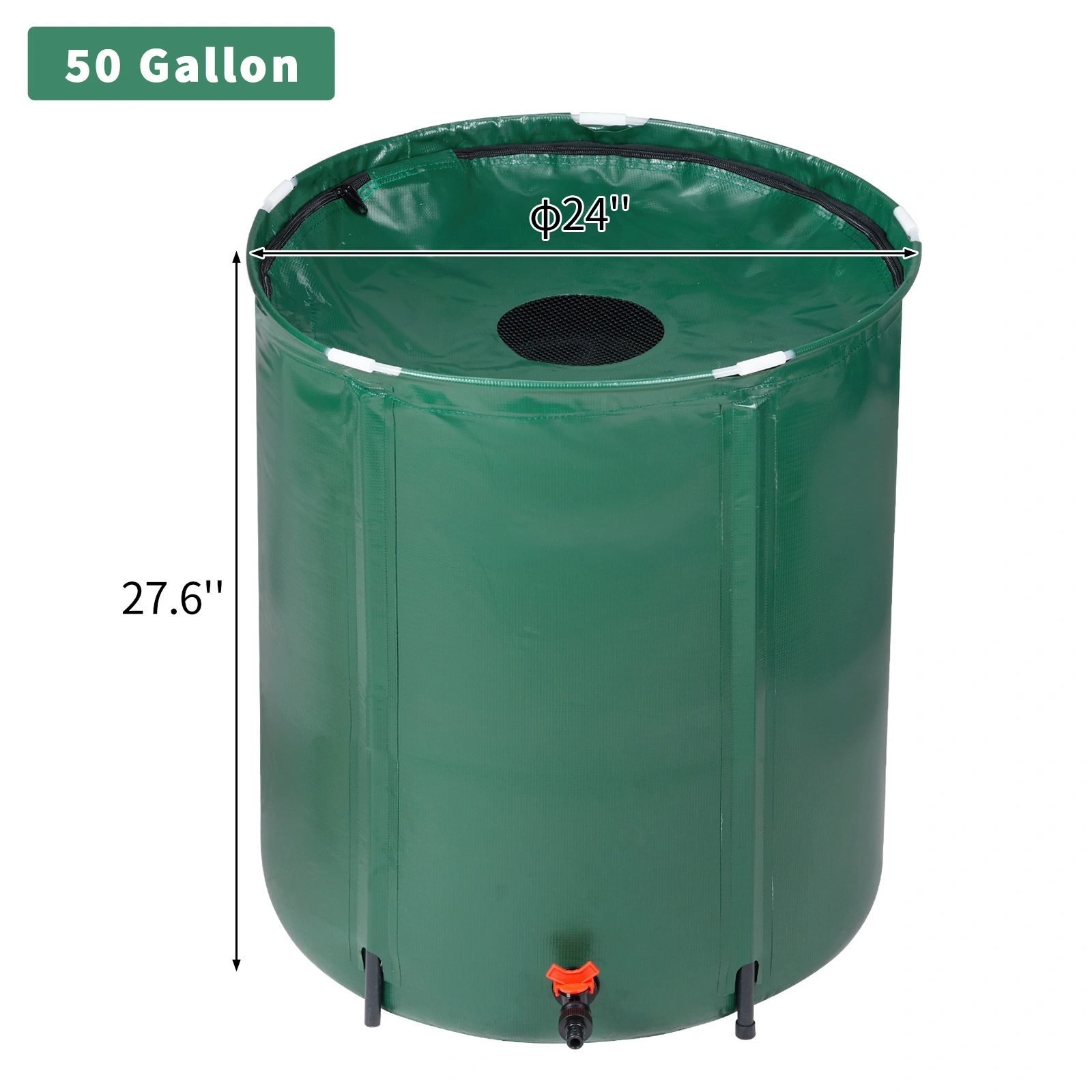50 Gallon Folding Rain Barrel Water Collector, Green Garden Irrigation Storage Barrel with Lid view 5