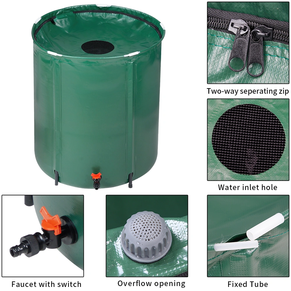 50 Gallon Folding Rain Barrel Water Collector, Green Garden Irrigation Storage Barrel with Lid view 6