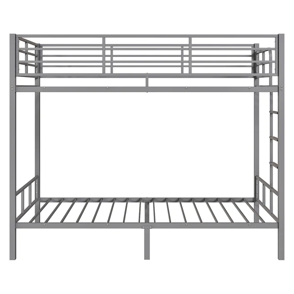 Grey Twin Bunk Bed Square Tube High Guardrail Side Ladder Opening Iron Bed view 2