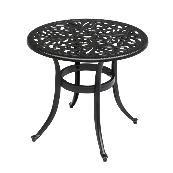 Phoenix Cast Aluminum Round Table, Patio End Table Side Table, Cast Aluminum Cocktail Table, Outdoor Bar Table, Black