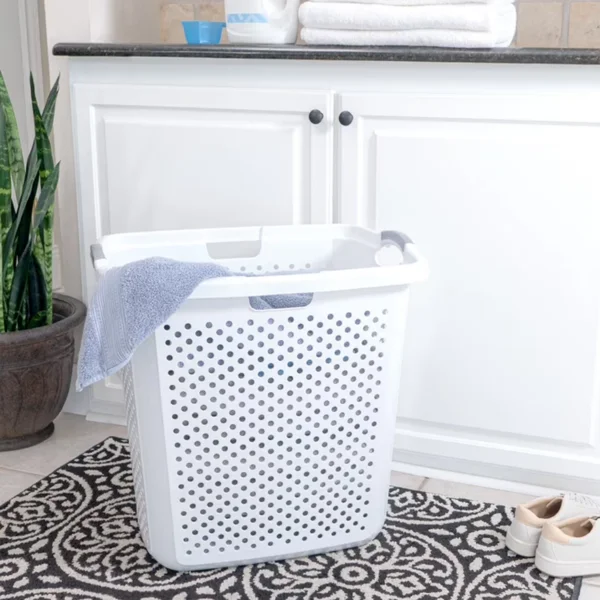 2.5 Bushel XL Plastic Laundry Basket, White, 2 Pack view 6