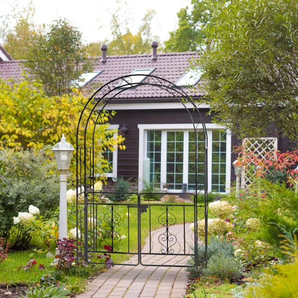 134.5*58.5*213cm Arc Roof Double Layer With Door Wrought Iron Iron Arch Courtyard Black view 2
