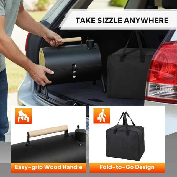 Portable Charcoal Grill Outdoor Stove, Two Side Carbon Griller for BBQ, Tabletop Barbecue Grill for Outdoor Camping Backyard Party, Black view 5