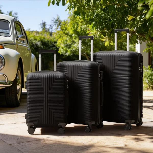 PP Trolley Case 20in 24in 28in 3PCS Suitcase Set Black view 2